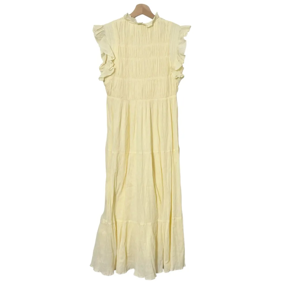 ba&sh Noah Midi Dress Women’s Size Small Yellow Cotton Gauze Ruffle Shirred - Image 5