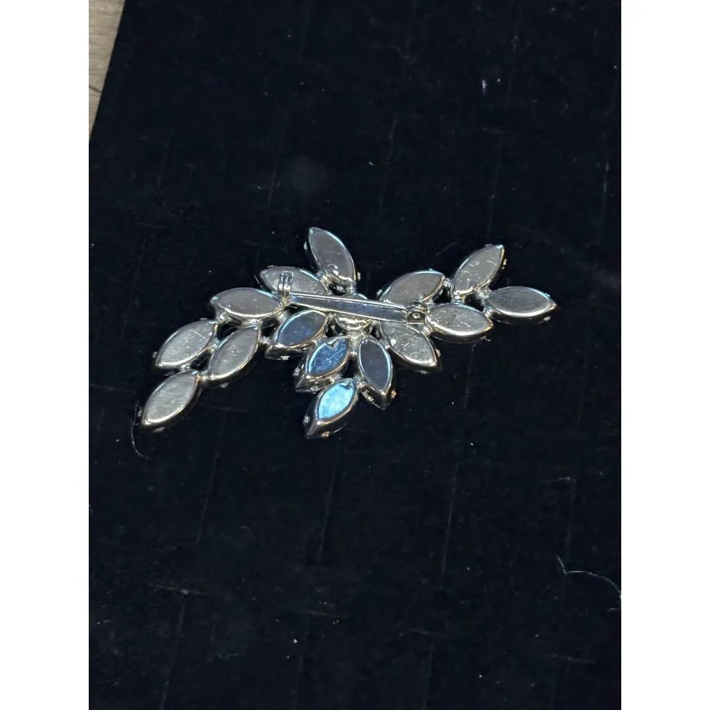 Vintage Rhinestone Brooch Pin With Blue Marquise Stones & Aurora Borealis Center - Image 4