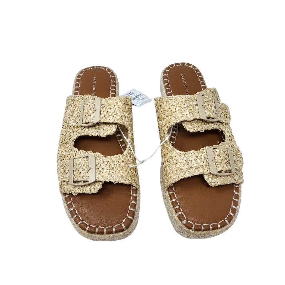 American Eagle Crochet Strap Open Toe Flat Boho Slide Sandal Slip On Brown Sz 8 - Image 3
