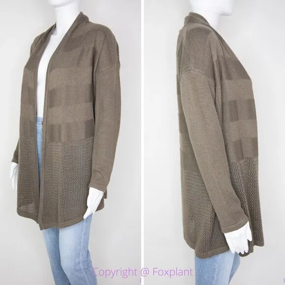 Design History dark olive open front long cardigan sweater, women size M petite‎ - Image 3