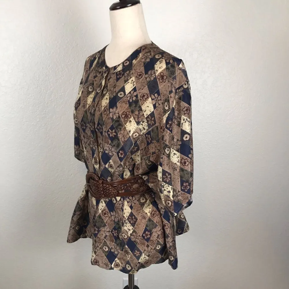 Vintage Y2K 100% silk button up blouse 22 Brown Size undefined - Image 3