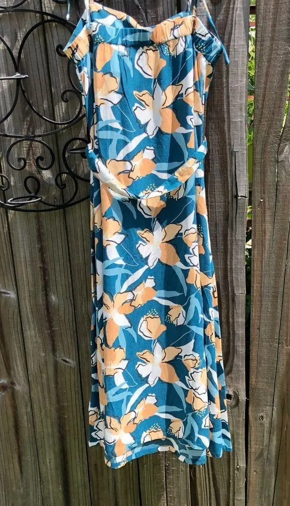 Roxy Nowhere to Hide Dress Small Midi Print Strappy Hibiscus 🌺 - Image 10