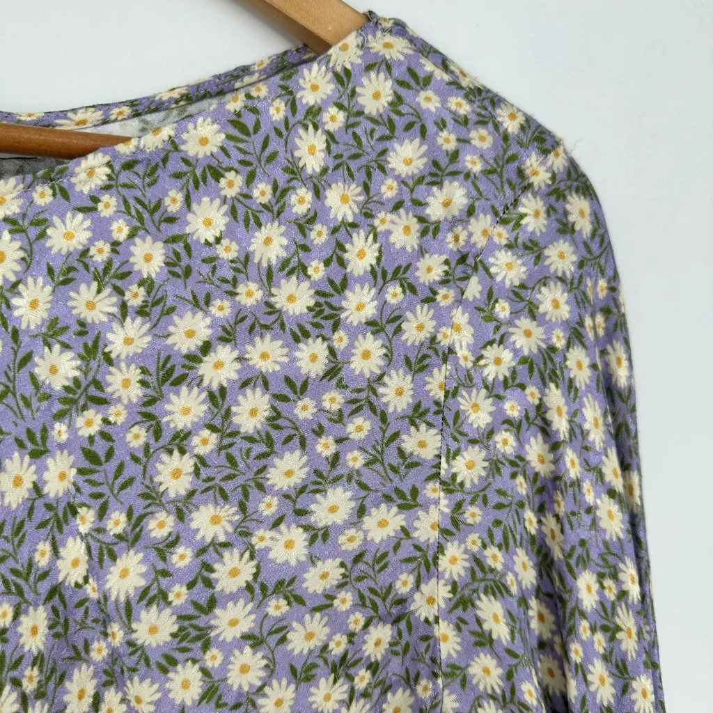 Topshop Jacquard Fluted Long Sleeve Mini Dress size 10 Lilac Floral Print - Image 4