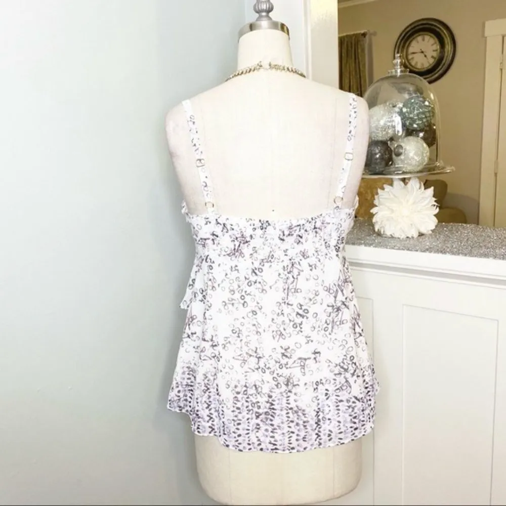 CAbi White Tank Top Ruffled Printed Cami Small - Image 9