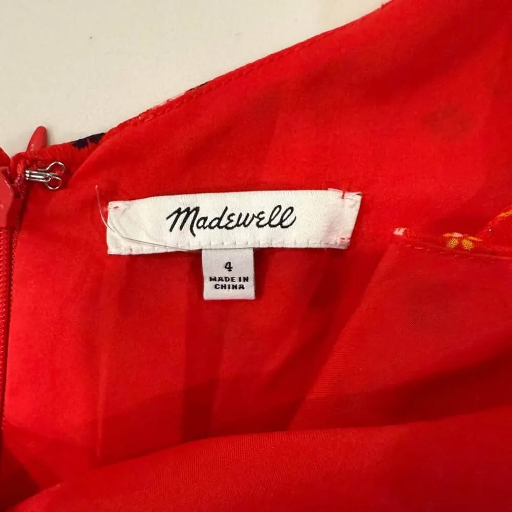 Madewell Ruffle Strap Wrap Dress Women's 4 Metallic Striped Prairie Posies Red - Image 6