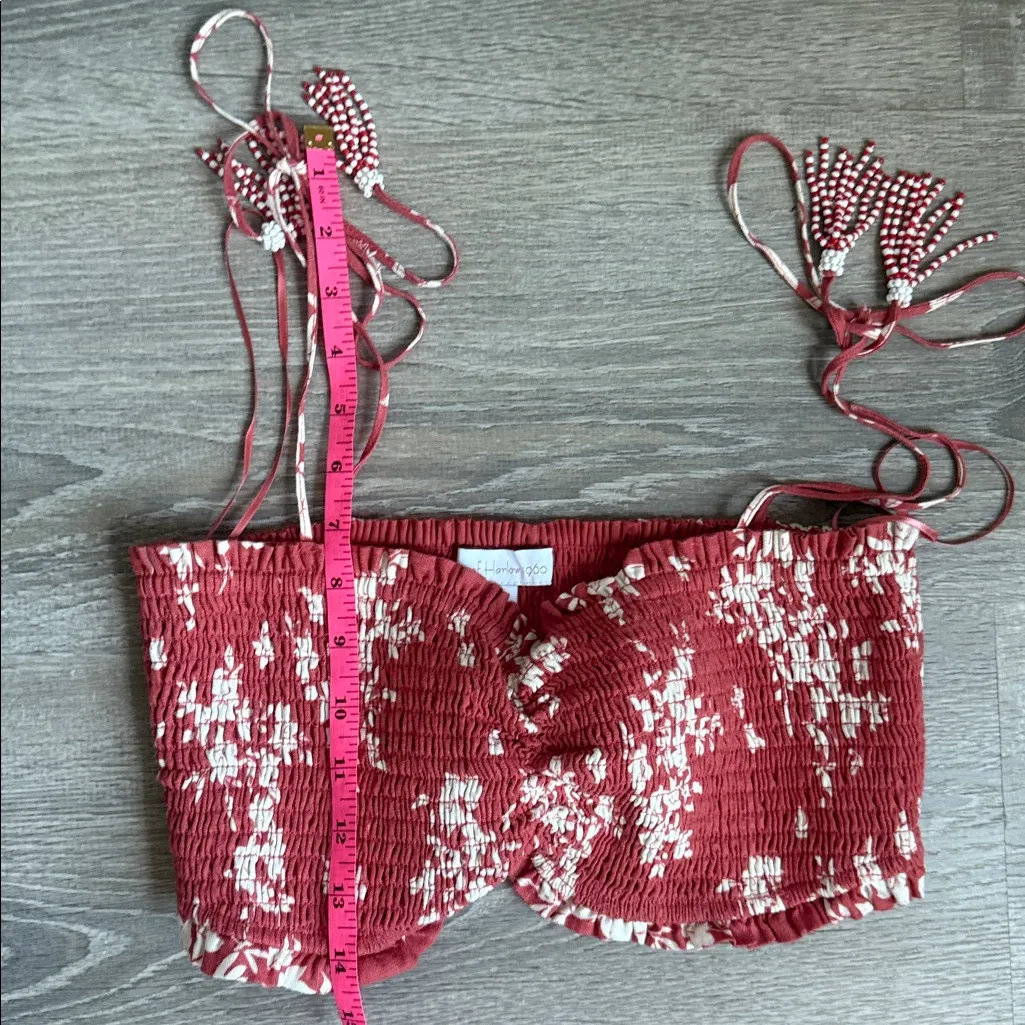 HOUSE OF HARLOW Linen Blend Smocked Crop Top & Tiered Maxi Skirt Set Small Pink - Image 7