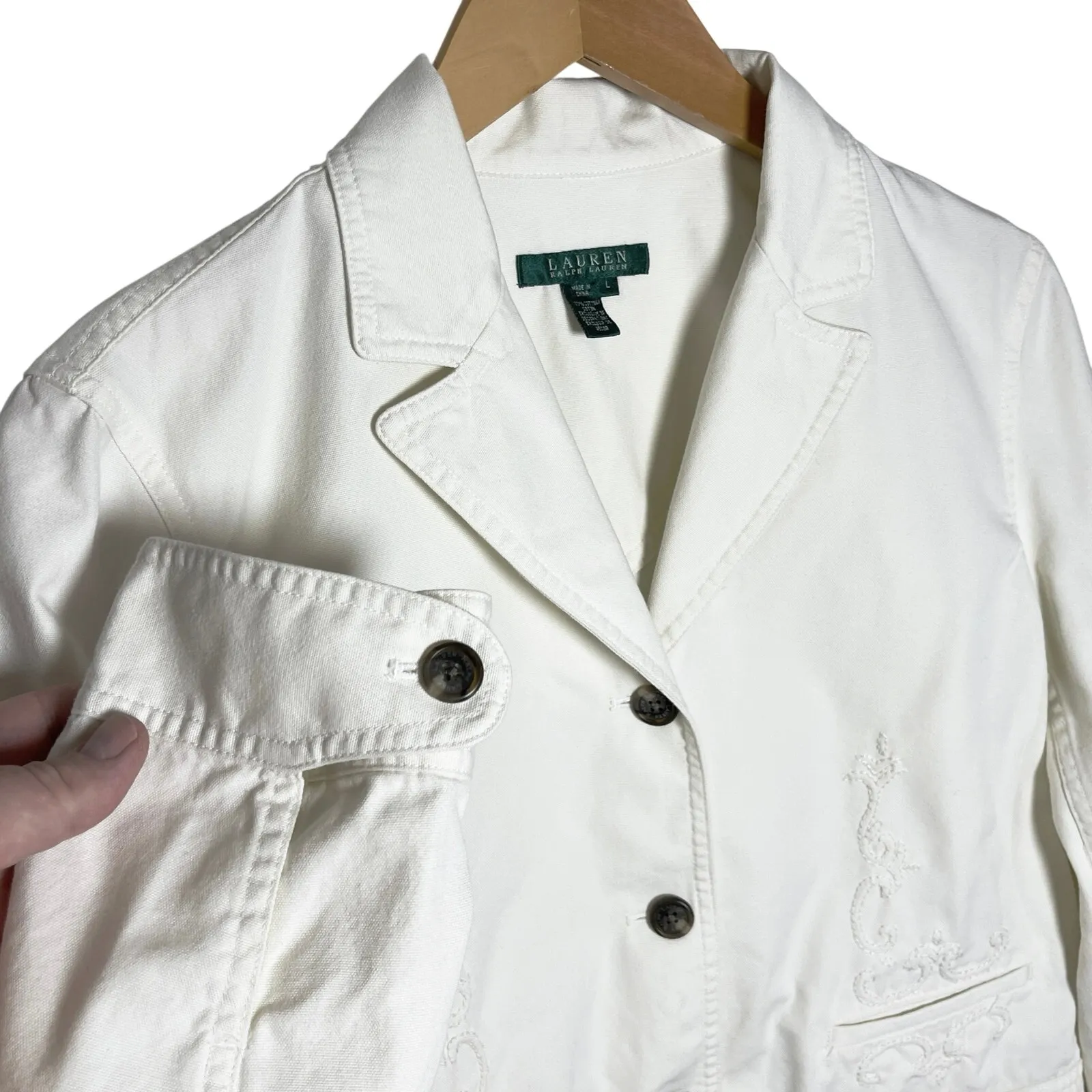 LAUREN Ralph Lauren Women’s Cream Embroidered Button front Jacket - Image 3