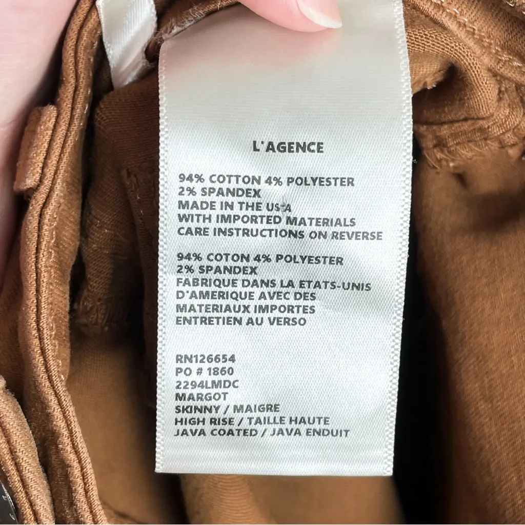 Lagence Margot High Rise Skinny Jean in Java Coated Size 24 in Java Coated - Image 12