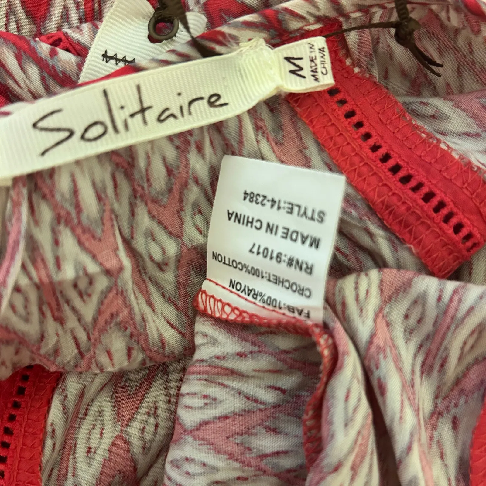 Solitare Top MED NWT Embroidered Pleated  Boho Tank Geometric Aztec Ethnic - Image 9