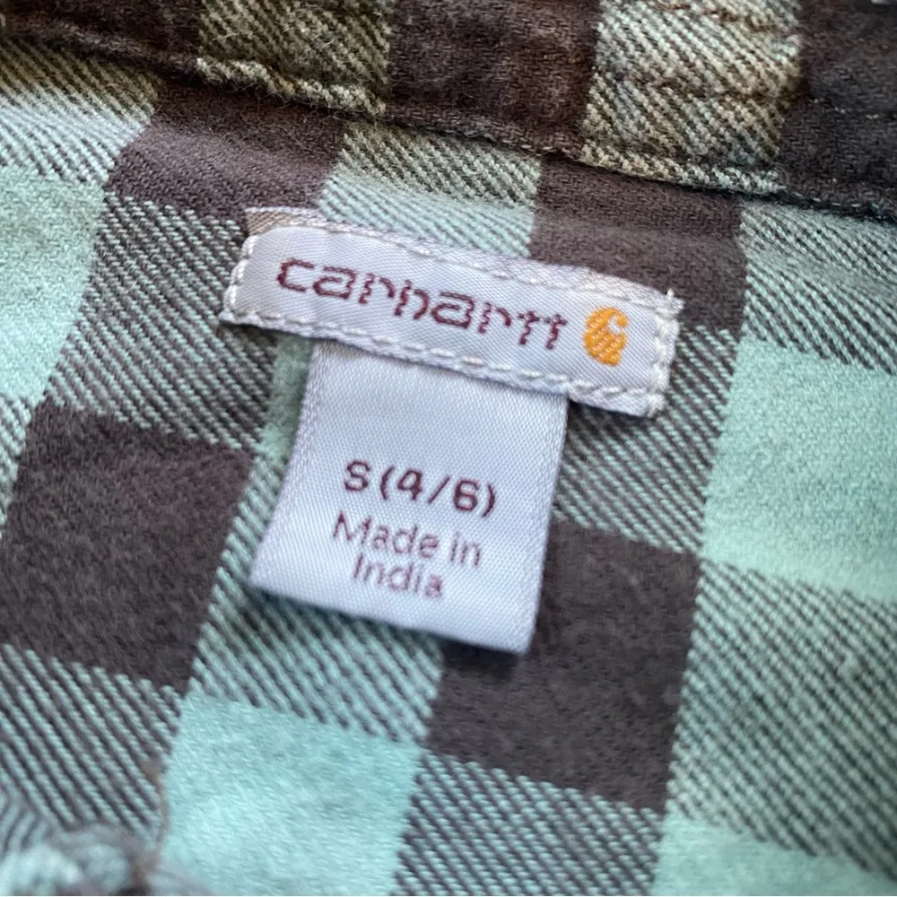 Carhartt Women’s Mint Green And Black Plaid Mid Weight Flannel Size S - Image 5