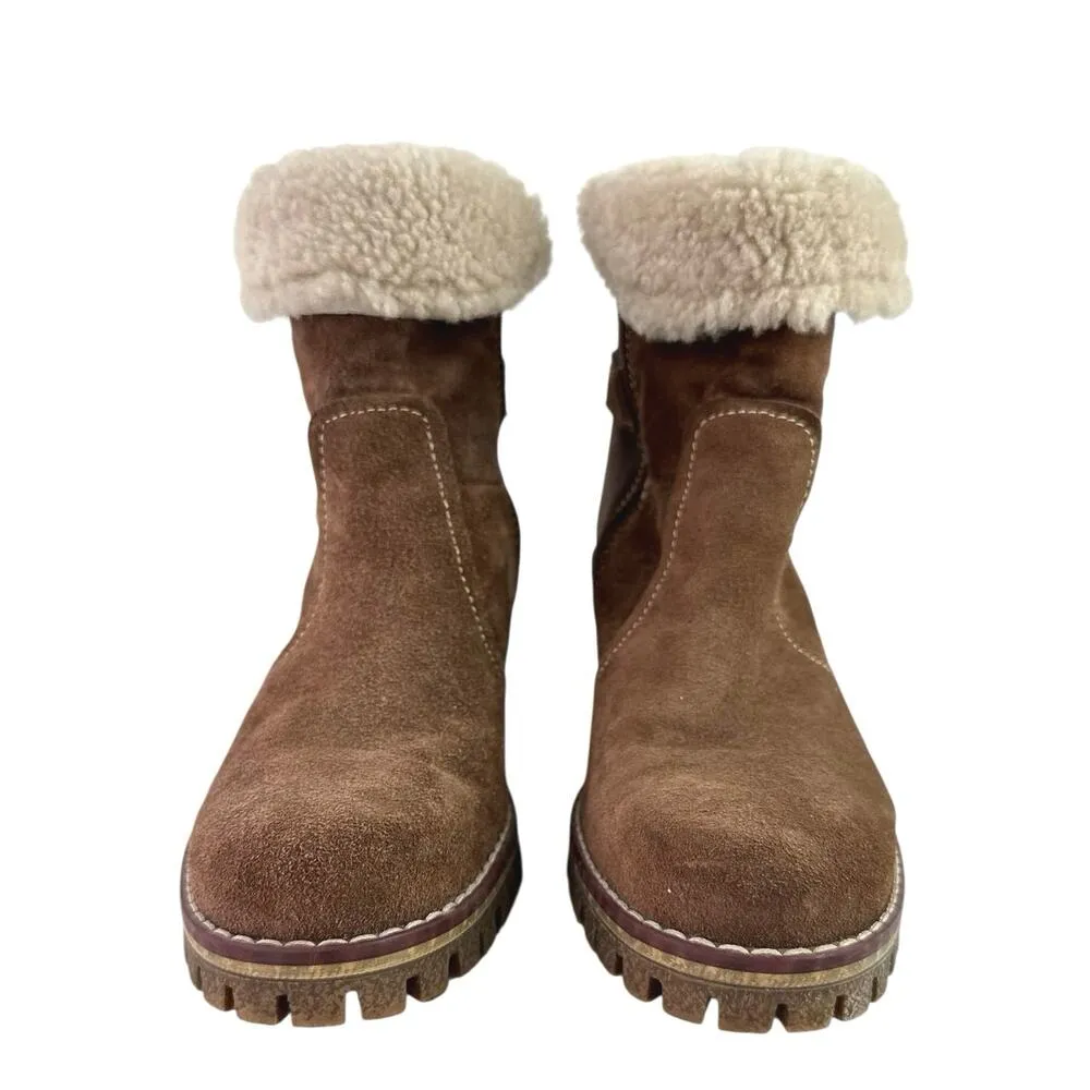 Manas Women's Brown Suede Sherpa Fold Over Buckle Strap Zip Snow Boots 38 US 7.5 - Image 2