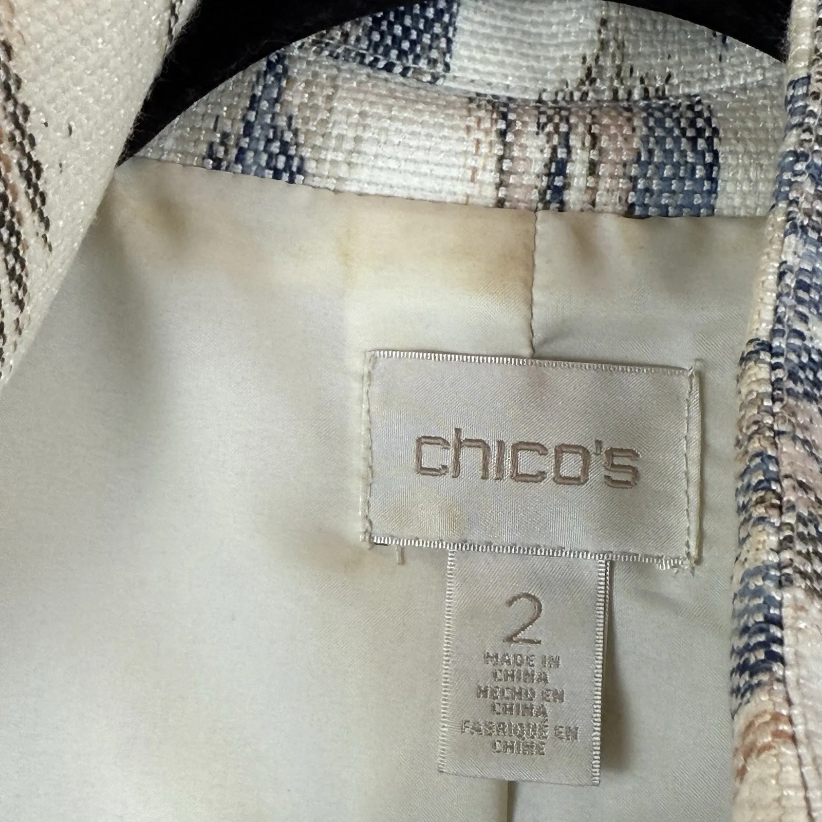 Chicos‎ Women's Open Front Jacket 2 US L Multi Printed Geo Blazer Boho Workwear - Image 5