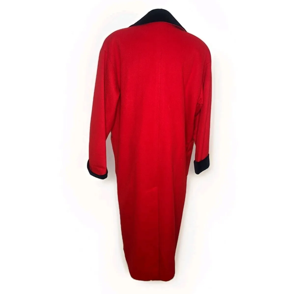 Vtg Christian Dior Red Wool Double Breasted Coat Gold Buttons Velvet Accents 80s - Image 5