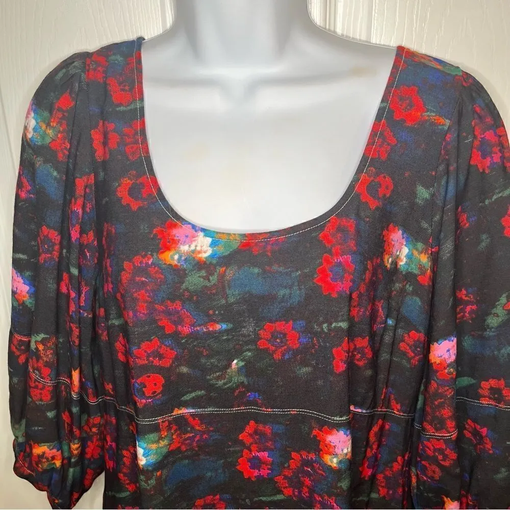 Rachel Comey x Target Kodak Red Floral Midi Dress Empire Waist Black 6 - Image 4