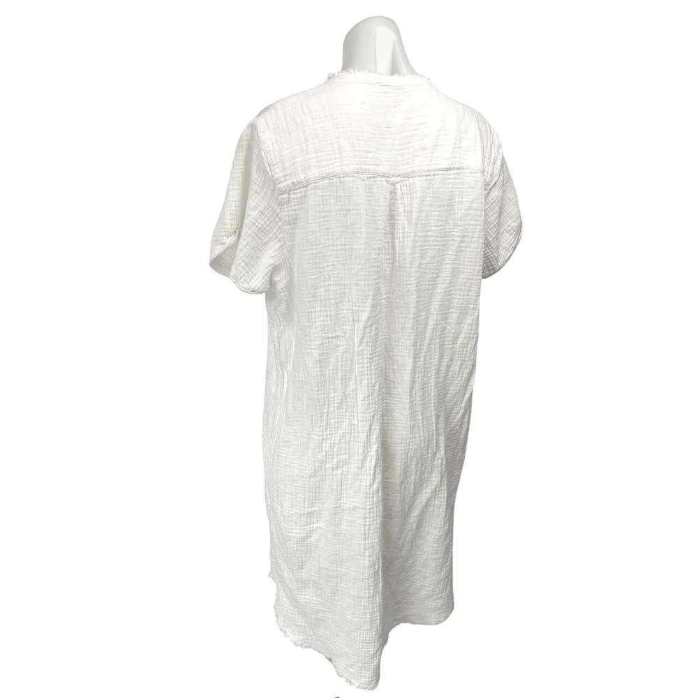 Pure Navy White Gauze Short Sleeve Pocket Button Down Mini Shirt Dress Size XL - Image 2