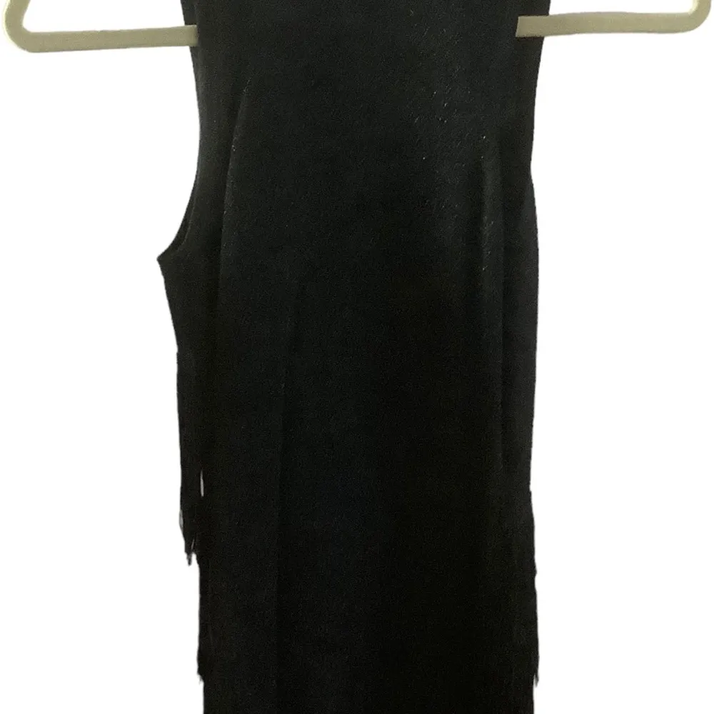 Vtg Cache black metallic fringe tank top sleeveless asymetrical hem tunic Sz XS - Image 8