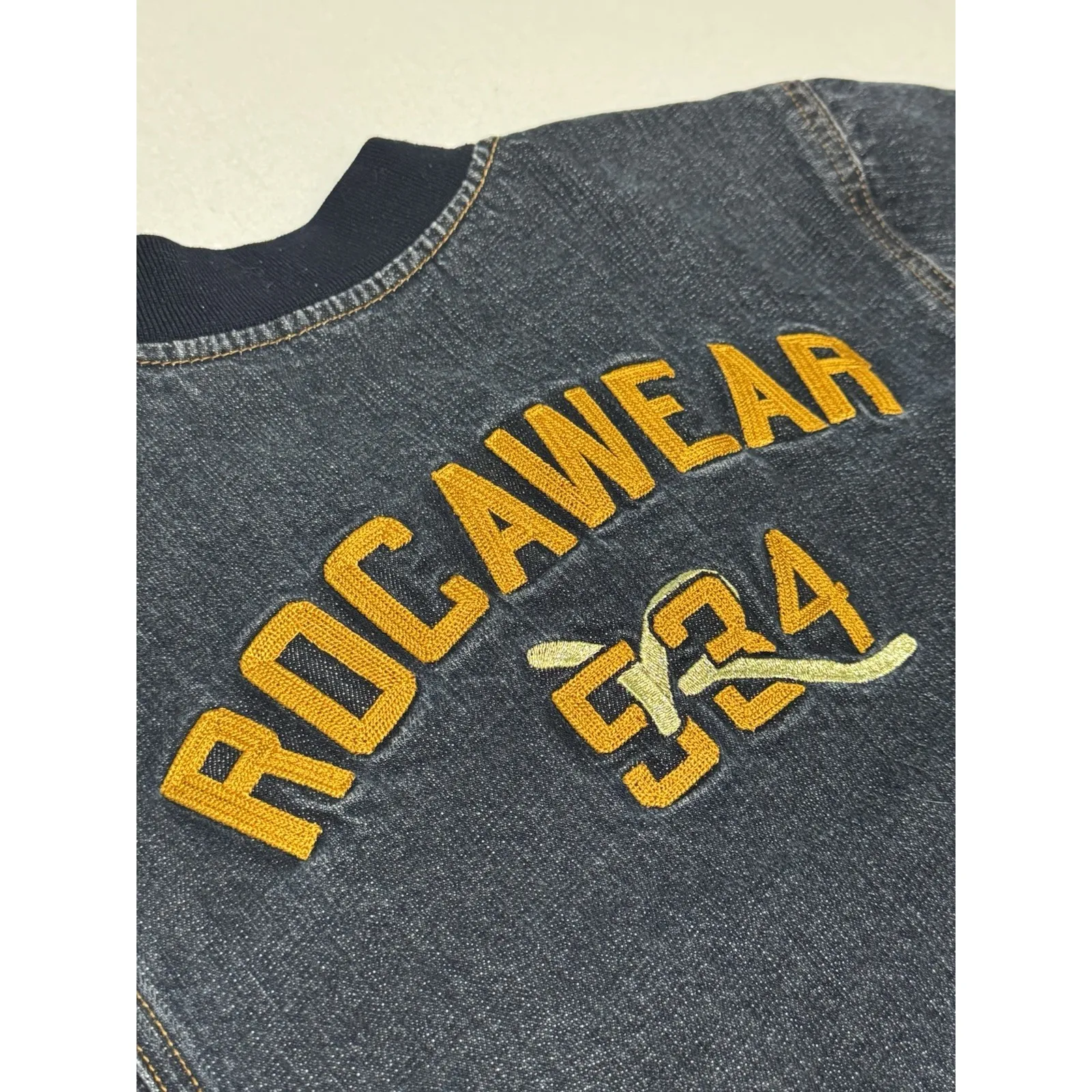 Vtg Y2K Rocawear 534 Womens Varsity Denim Jacket Embroidered Zip Up Size Small - Image 7