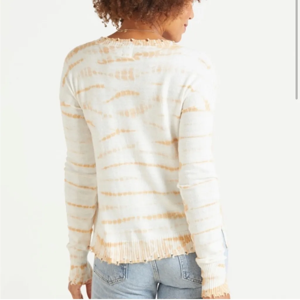 Evereve Roan + Ryan XS Cream/Rust Tie Dye Pullover Raw Hem Sweater - Image 2