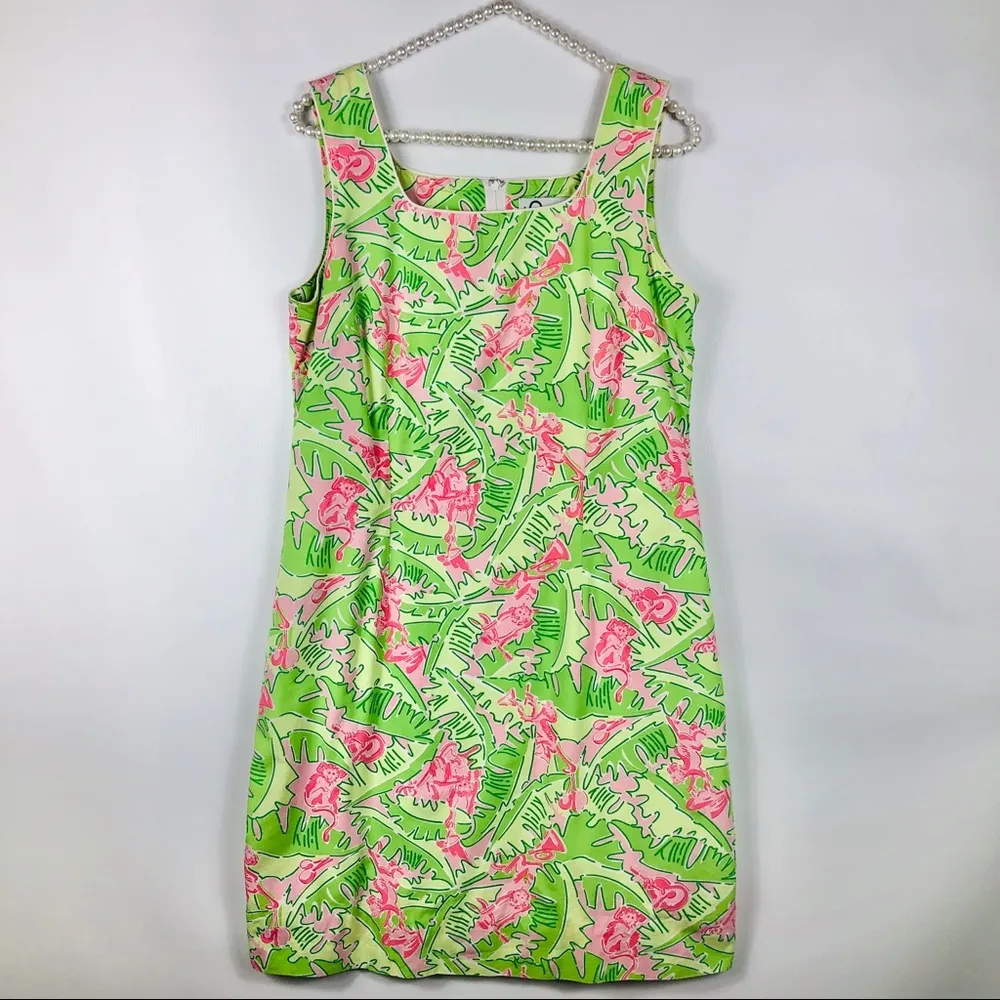 LILLY PULITZER Monkey Shift Pink Green Midi Dress - Image 3
