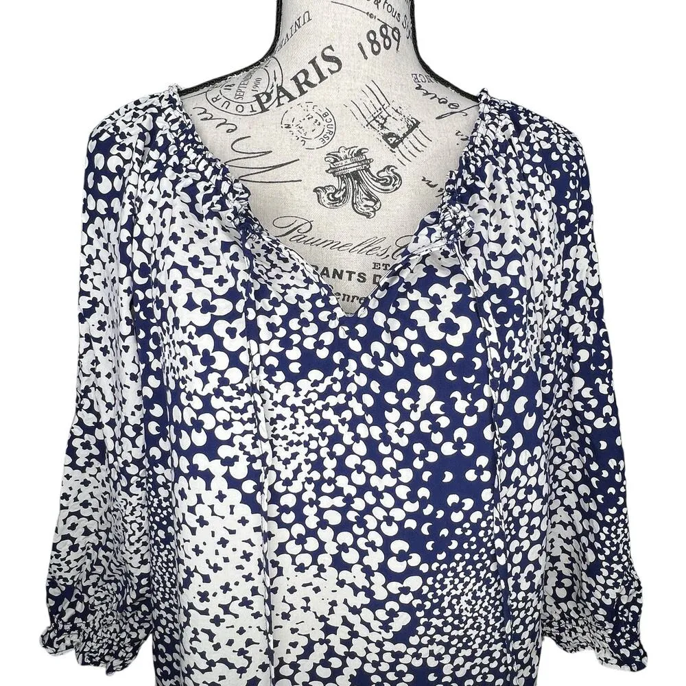 Talbots SMALL Split Neck Keyhole Tie Elastic Collar Cuff 3/4 Sleeve Blouse - Image 6