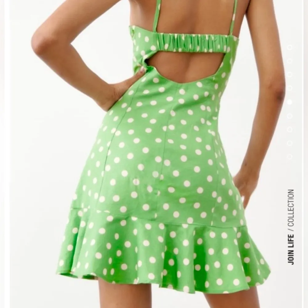 Zara Linen Green Polka Dot Dress - Image 4