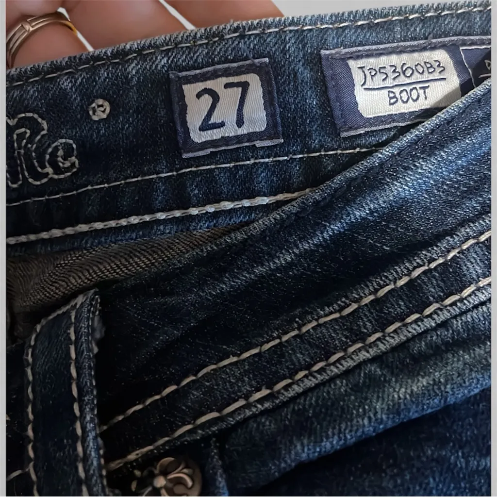 Miss Me Bootcut Jeans | Size 27 | 34” Inseam | Dark Wash | Jeweled Pockets - Image 3