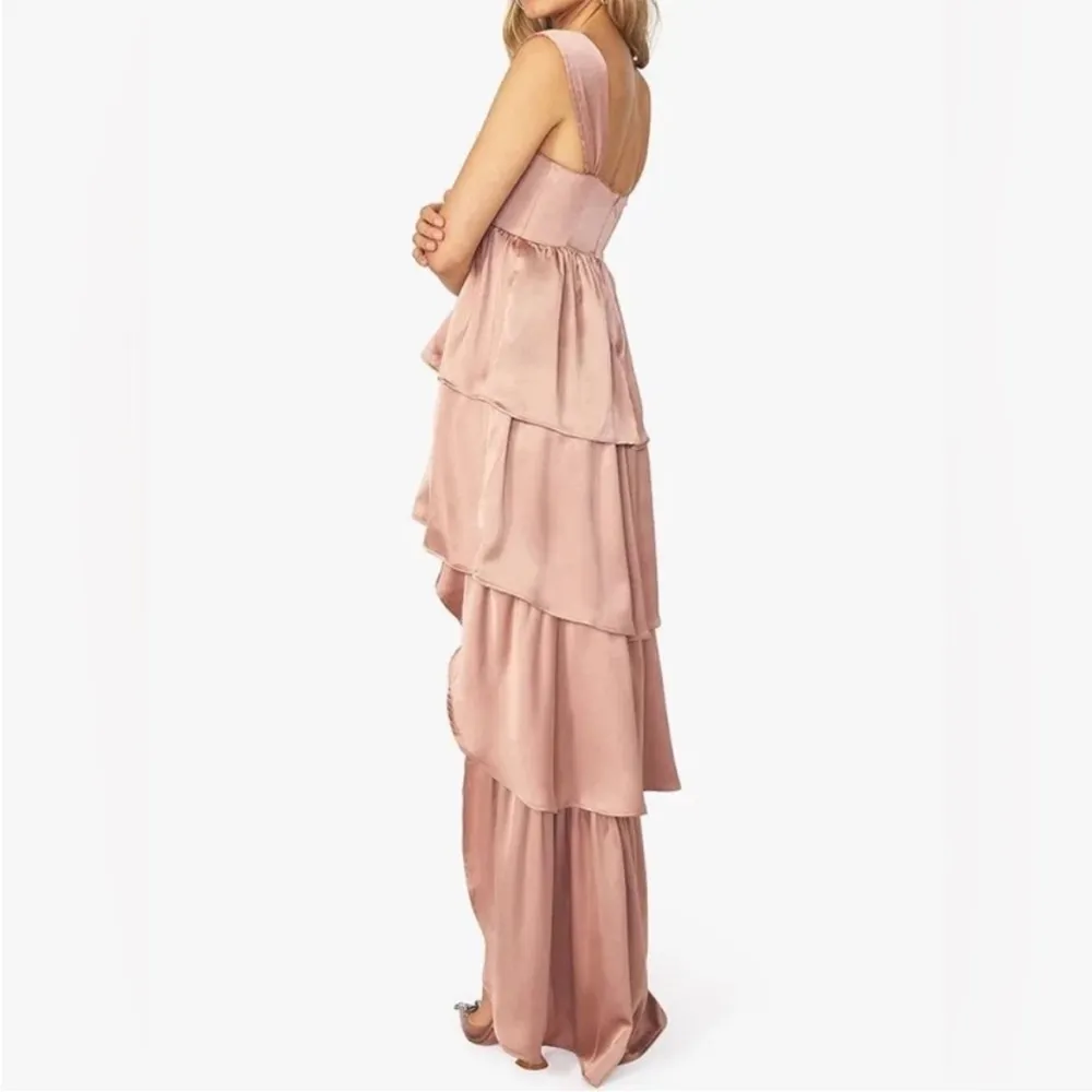 NWT WeWoreWhat Pink Corset High Low Maxi Dress Ruffle Tiered Satin Charmeuse, 10 - Image 5