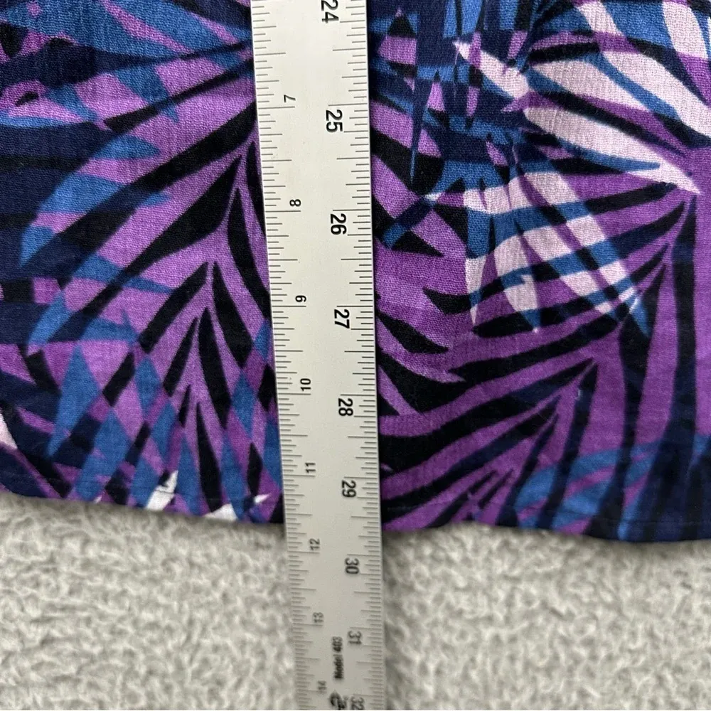 NWT Catherines Short Sleeve V Neck Tasseled Blouse Shirt 100% Cotton Palms 0X‎ Purple - Image 9