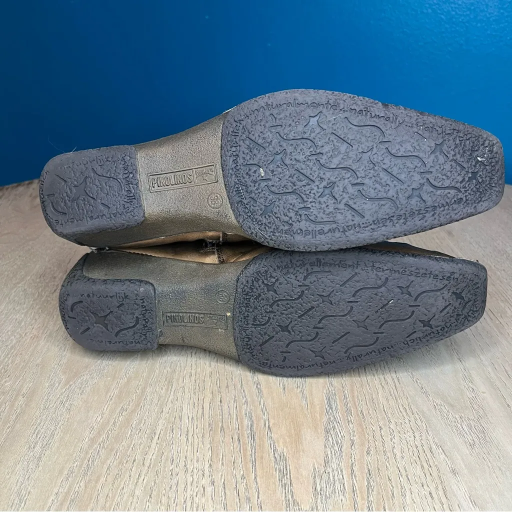 PIKOLINOS Whipstich Brown Leather Square Toe Wedge Boots Size 38 Women’s 7.5 - Image 8