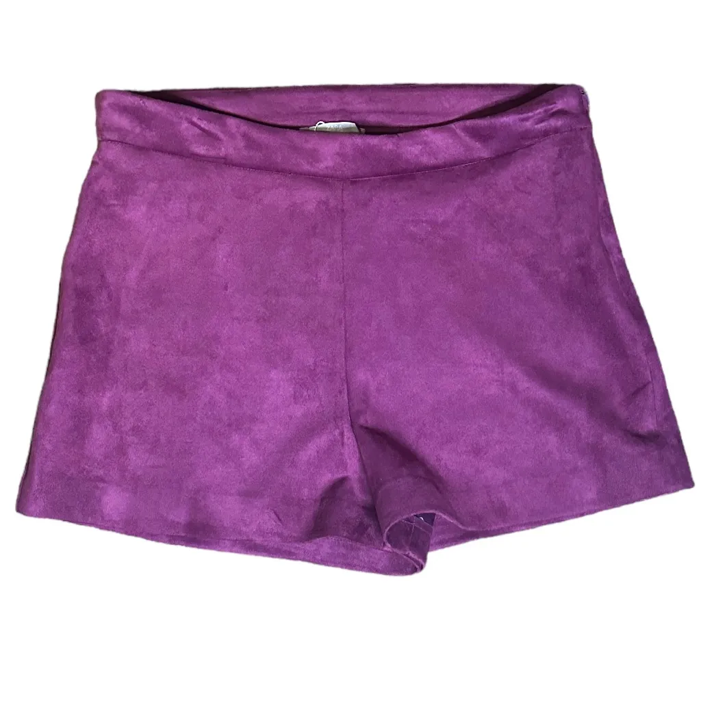 NWT Zara Velvet‎ High-Waisted Purple Shorts Sz M - Image 2