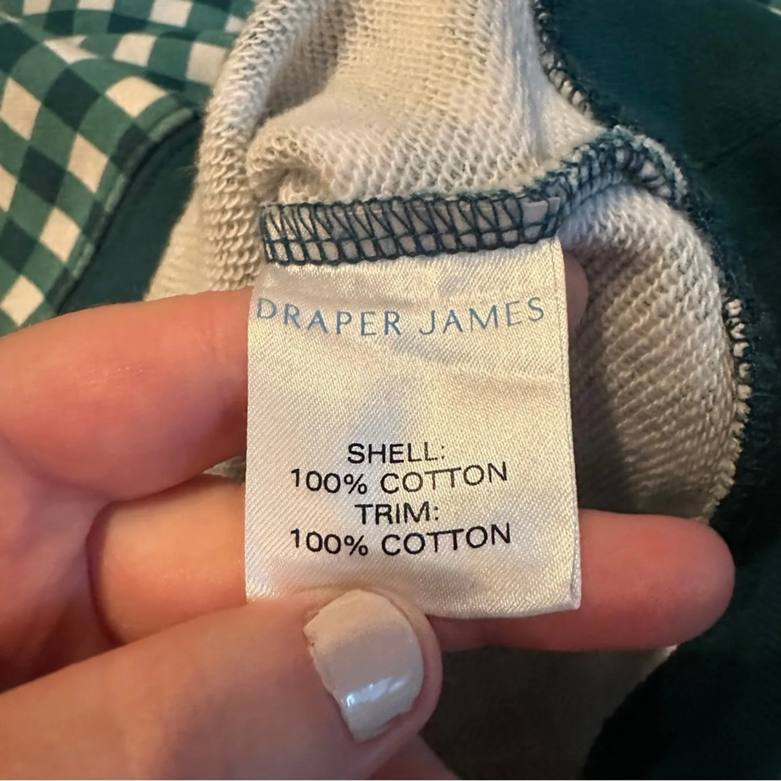 Draper James Natalie Green &‎ White Gingham Print Long Sleeve Sweatshirt Sz M - Image 8