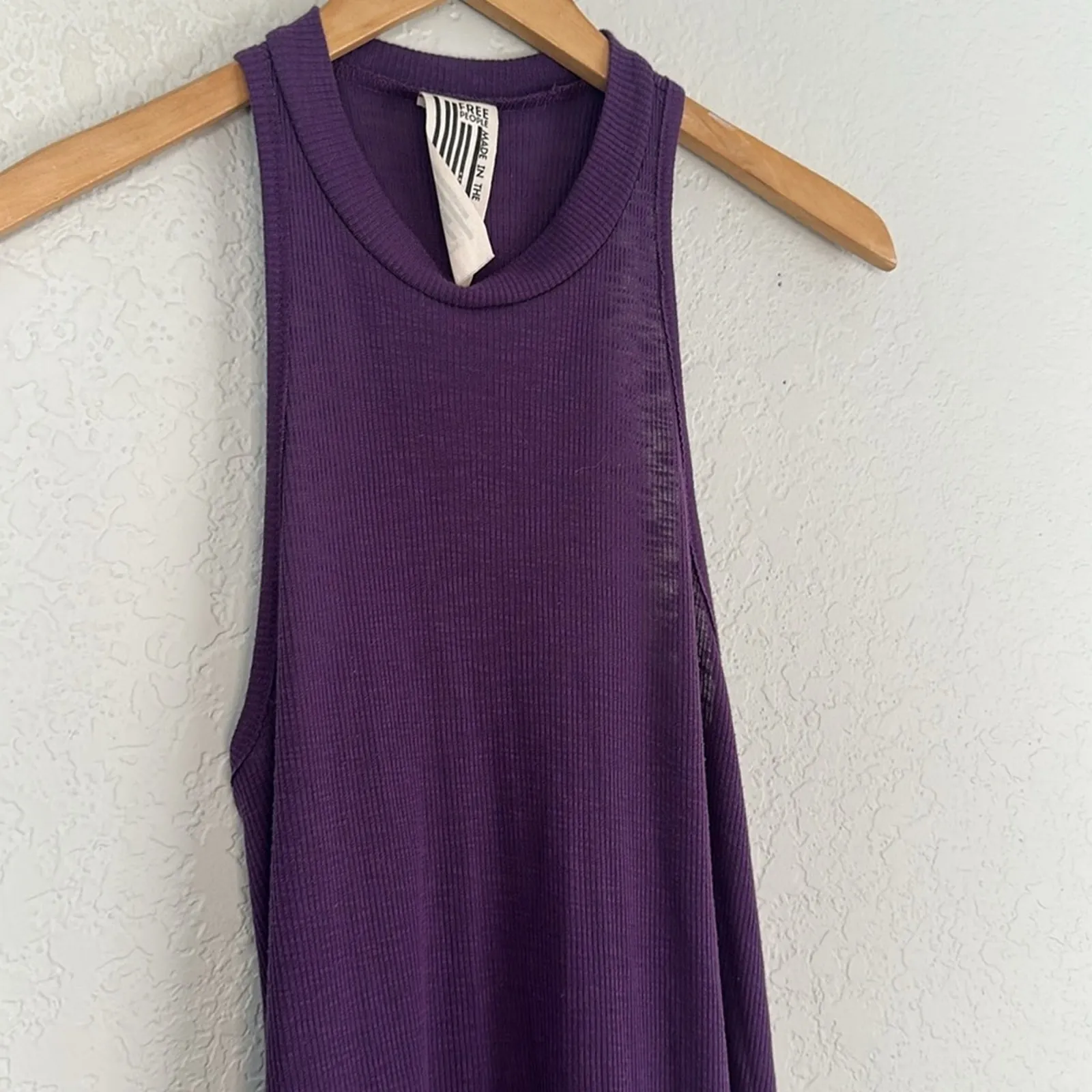 Free People Purple Ribbed Muscle Tank Top Swing Boho Indie Eggplant Plum Medium - Image 2