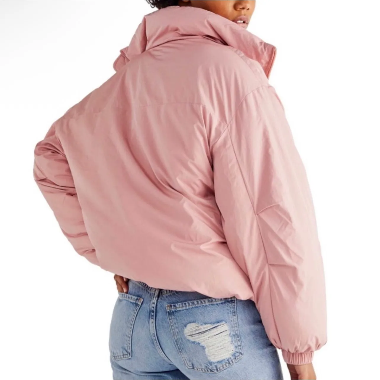 FREE PEOPLE x WE THE FREE Women’s Pink Duvet Puffer Bomber Jacket - Image 2