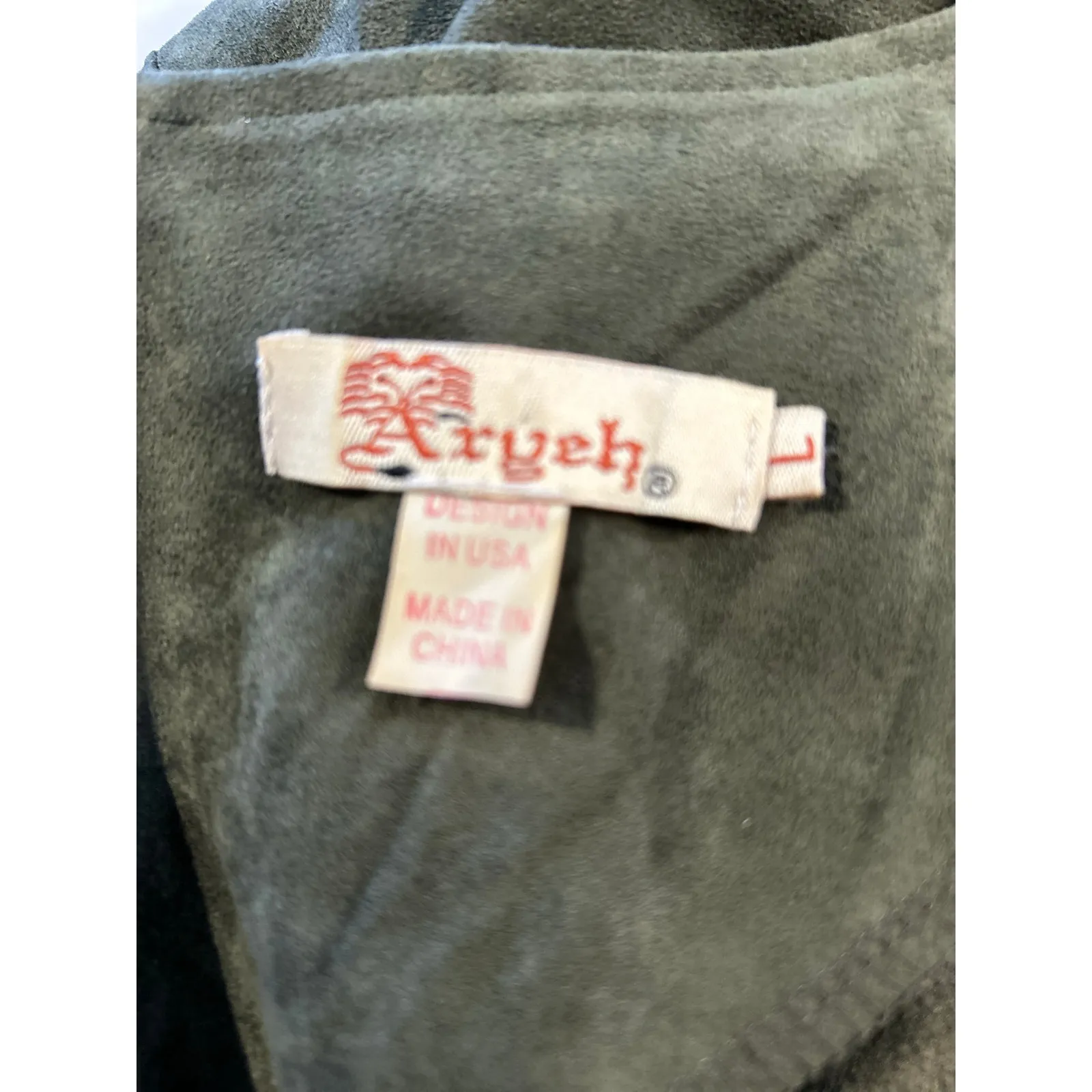 Aryeh VTG Velour Dress Y2K Bell Sleeves Olive Green V Neck Boho Whimsey Goth Lg - Image 8