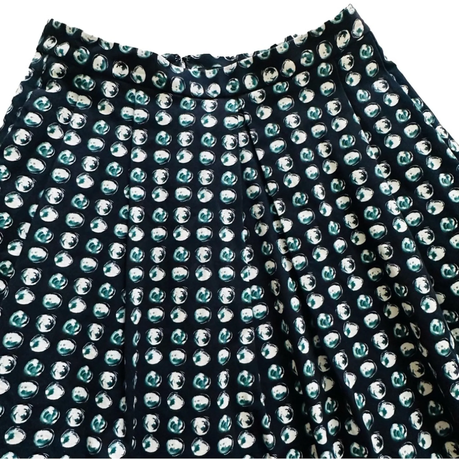 Banana Republic Skirt Navy Blue Green White Circle Print Pleated Pockets Size 6 - Image 3