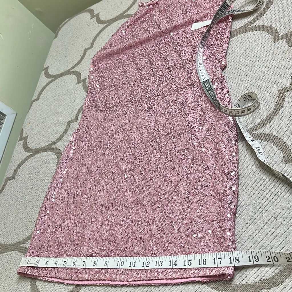 Edikted Sparkling Pink Sequin Open Back Halter Mini Dress, size large - Image 9