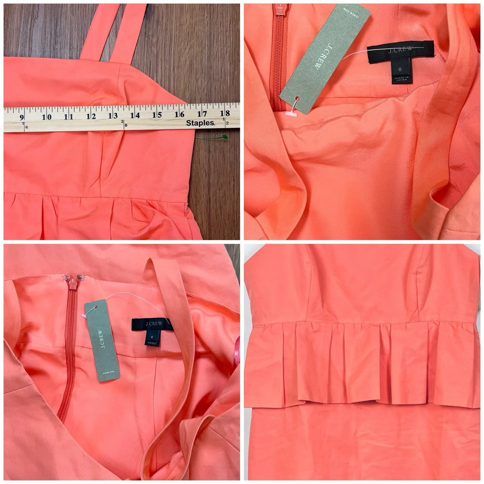 J. Crew 8 Peplum Sheath Dress Classic Faille Silk/ Cotton Blend Peach Color Orange - Image 7