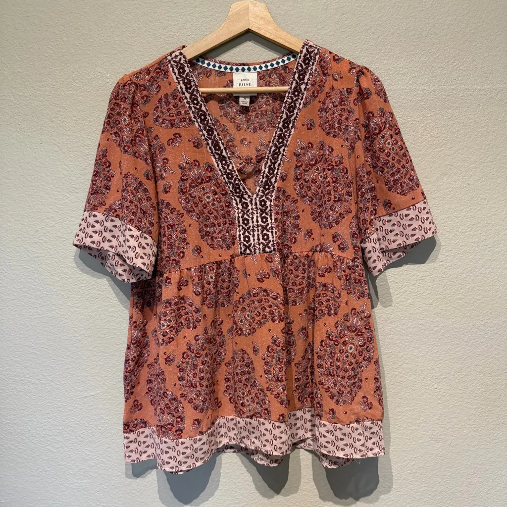 Knox Rose Floral Babydoll Peasant Top V-Neck Size Medium M Boho Western - Image 2