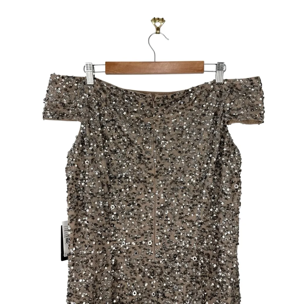 Adrianna Papell Off Shoulder Crunchy Bead Dress Antique Bronze Sz 16W NWT - Image 7