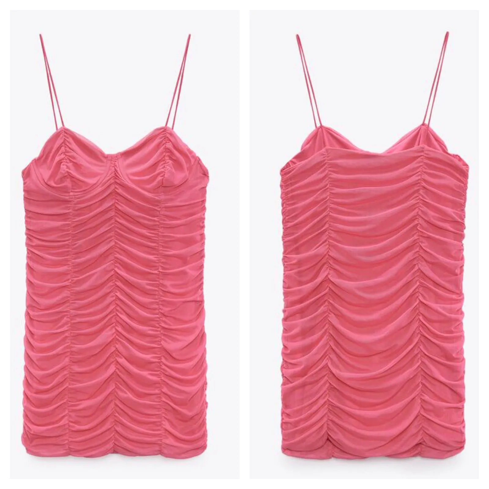 Zara Pink Ruched Mini Dress Size Large Tulle Corset Bustier Barbie Cocktail Y2K - Image 3