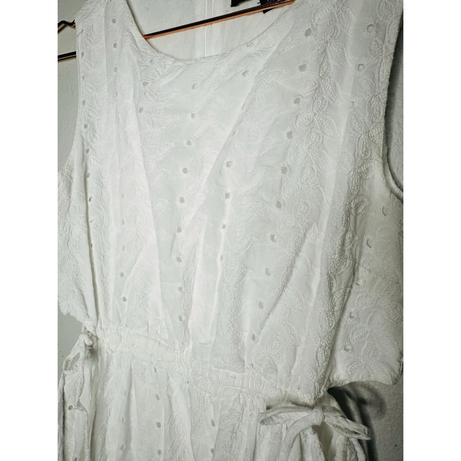 SLATE & WILLOW White Lace Eyelet Sleeveless 100% Cotton Midi Dress Size Medium - Image 10