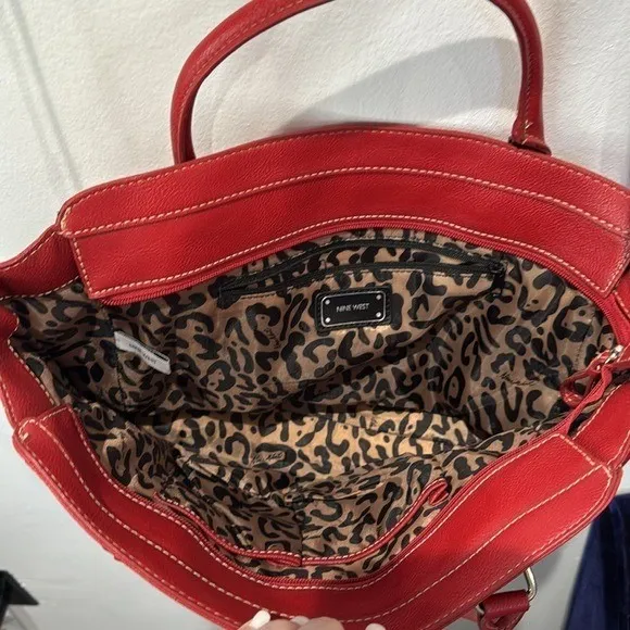 Nine‎ West Red Faux Leather Satchel Top Handle Crossbody Bag Purse - Image 3