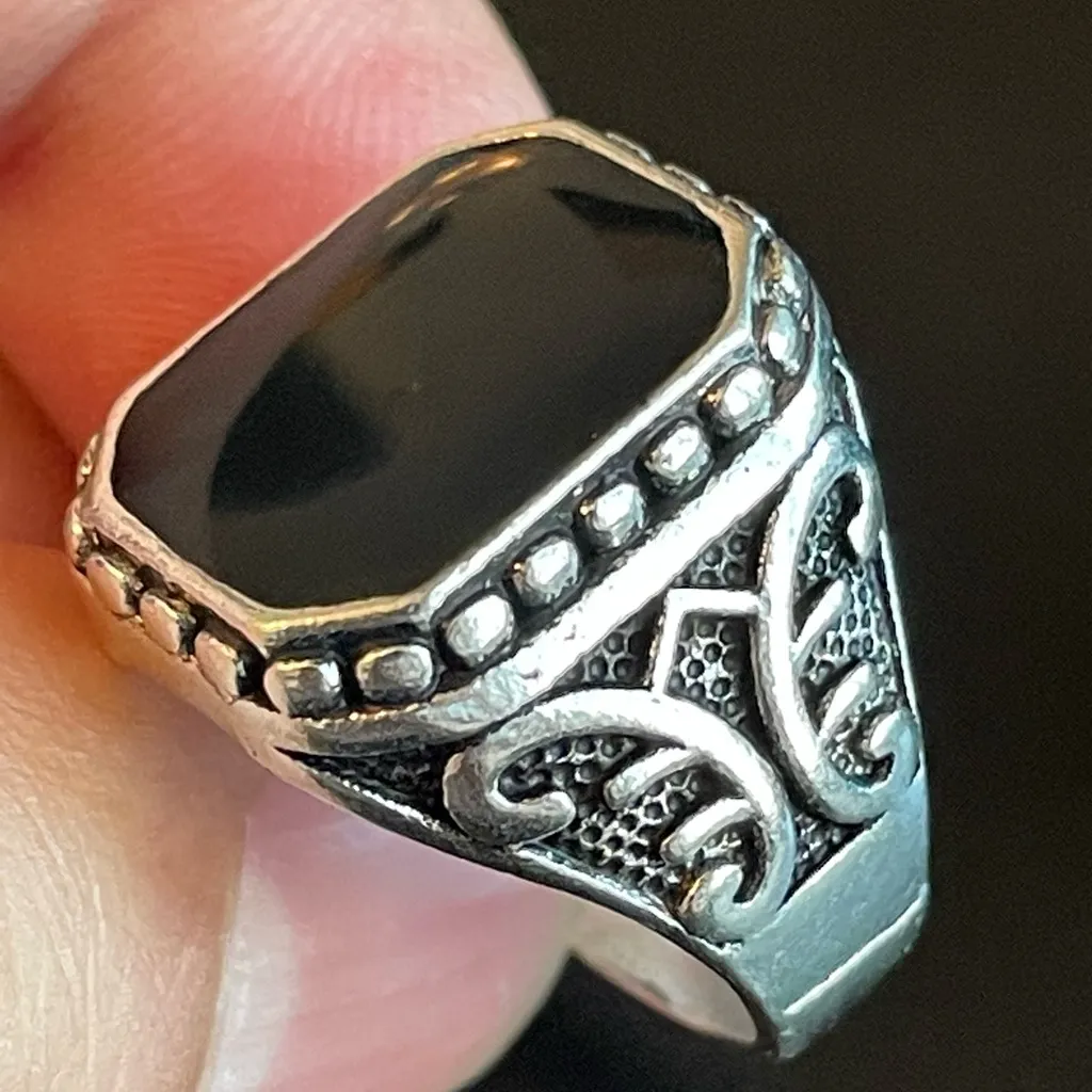 Hexagonal black obsidian S925 silver ring size 9 - Image 6