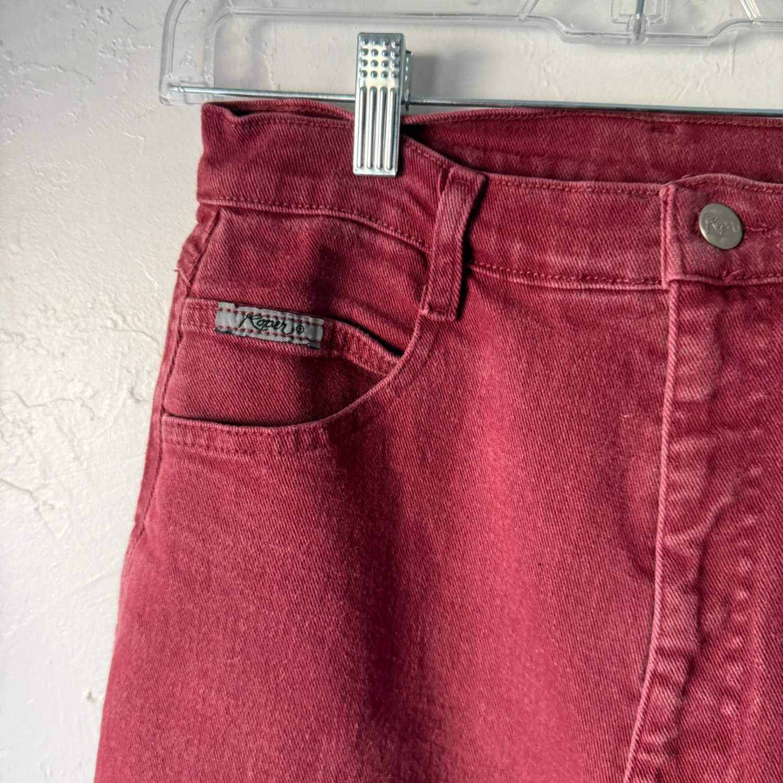 Vintage Roper 80s Burgundy Red Denim Jeans High Waisted Straight Western 26 Tall - Image 2