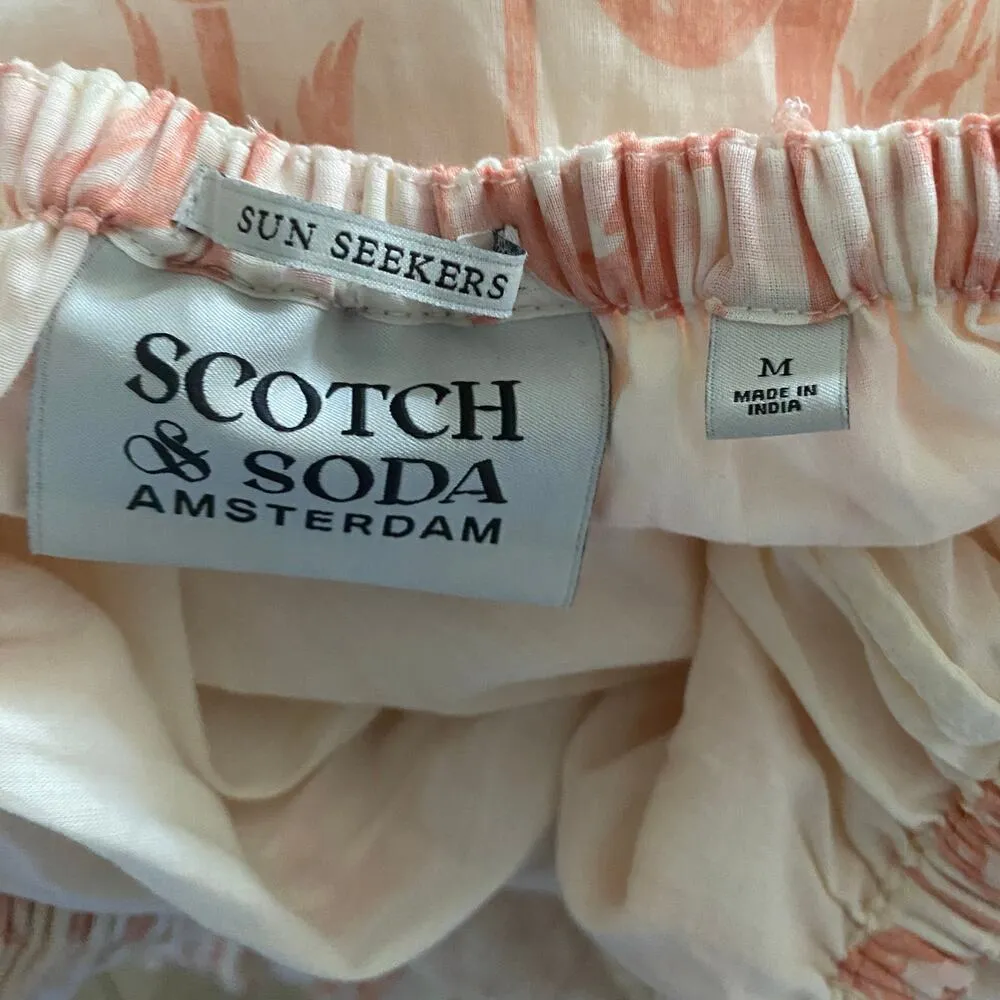 Scotch & Soda Printed Voile White Ruffled Open Tie Back Maxi Dress Size Medium - Image 8