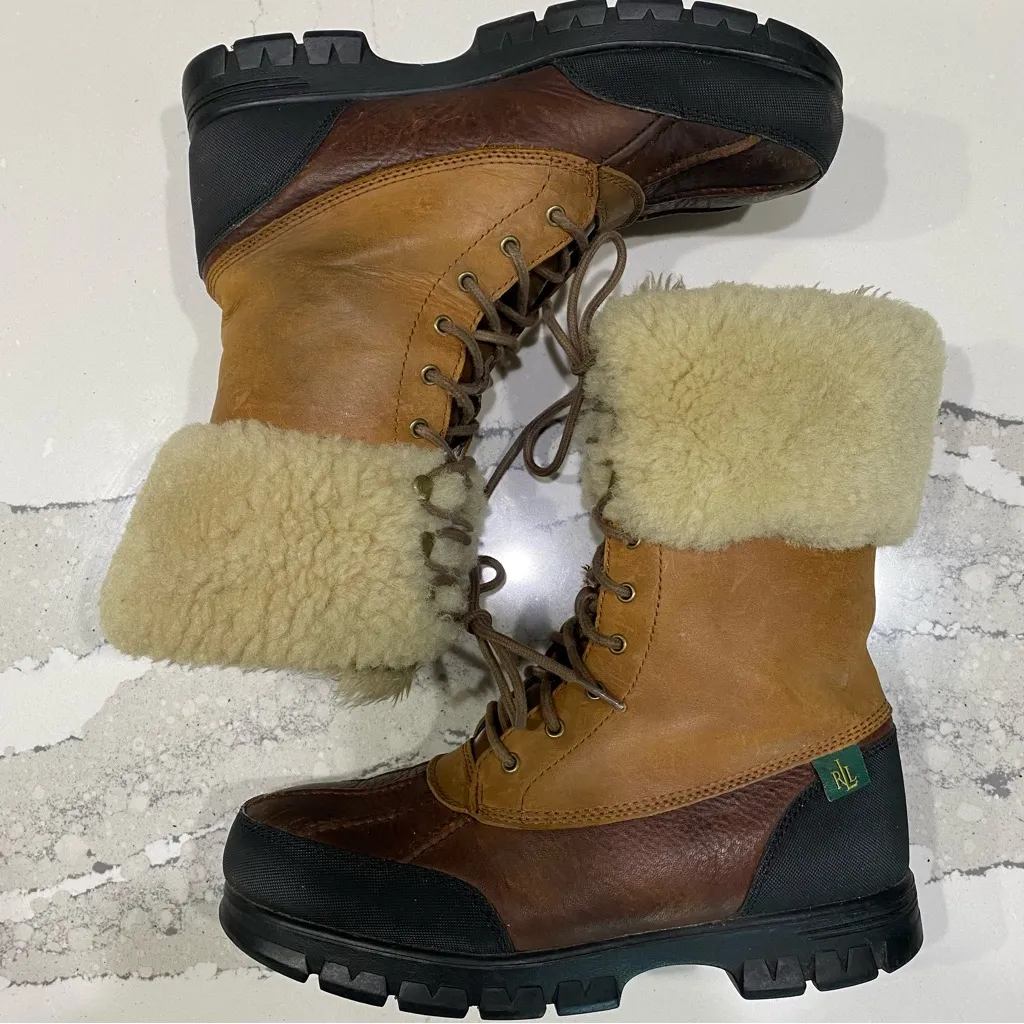 Ralph Lauren Quinta fur midi boot winter waterproof rubber duck leather boot 9 - Image 2