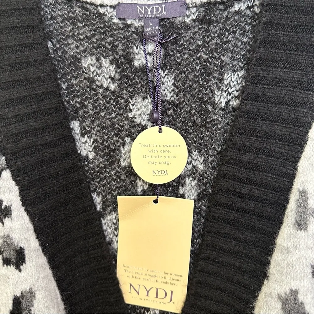 NWT NYDJ Jacquard Long Open Front Cardigan Heather Gray Black Animal Print - Image 7