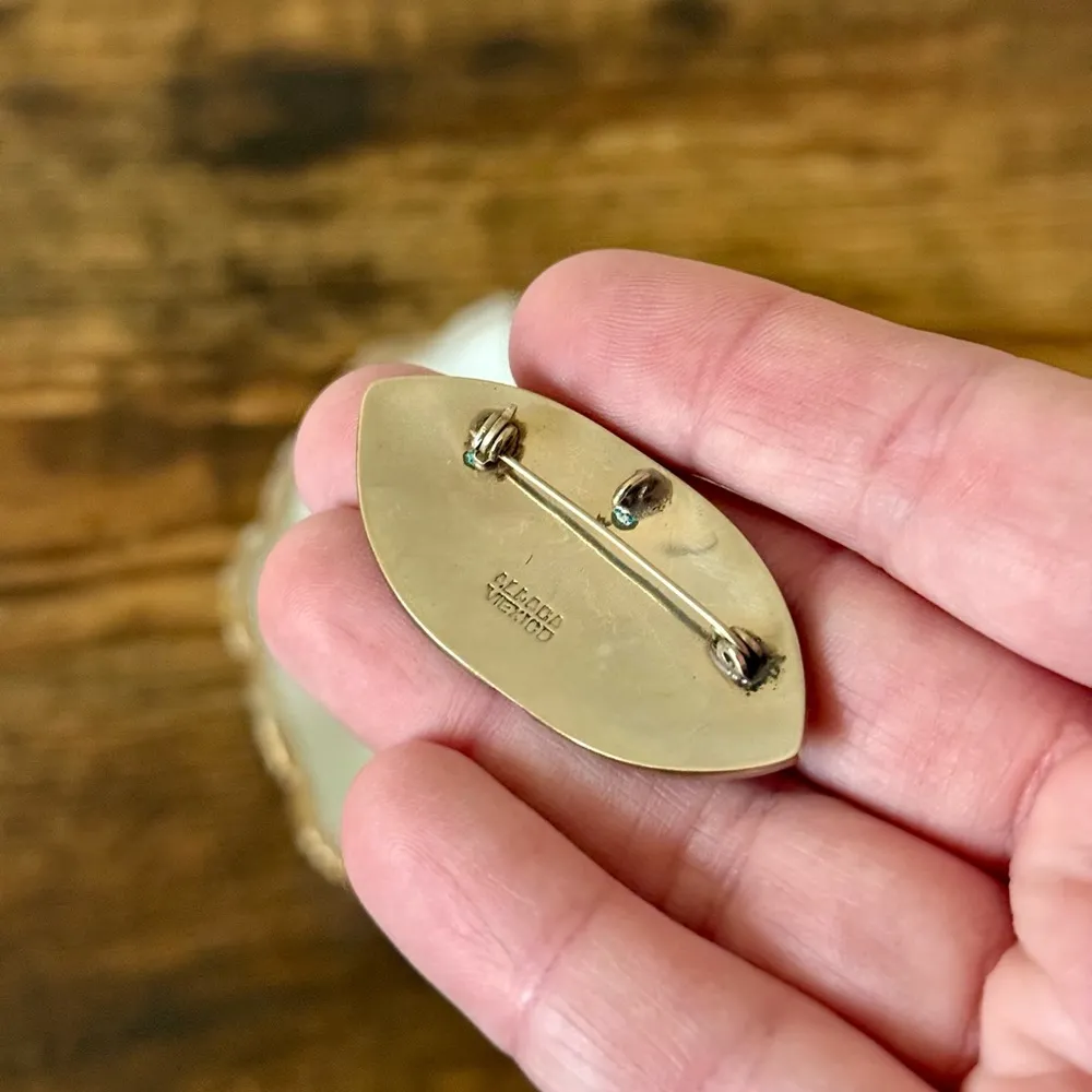 Alpaca Mexico Abalone Mother of Pearl Onyx Inlay Flower Brooch Pin Black - Image 6