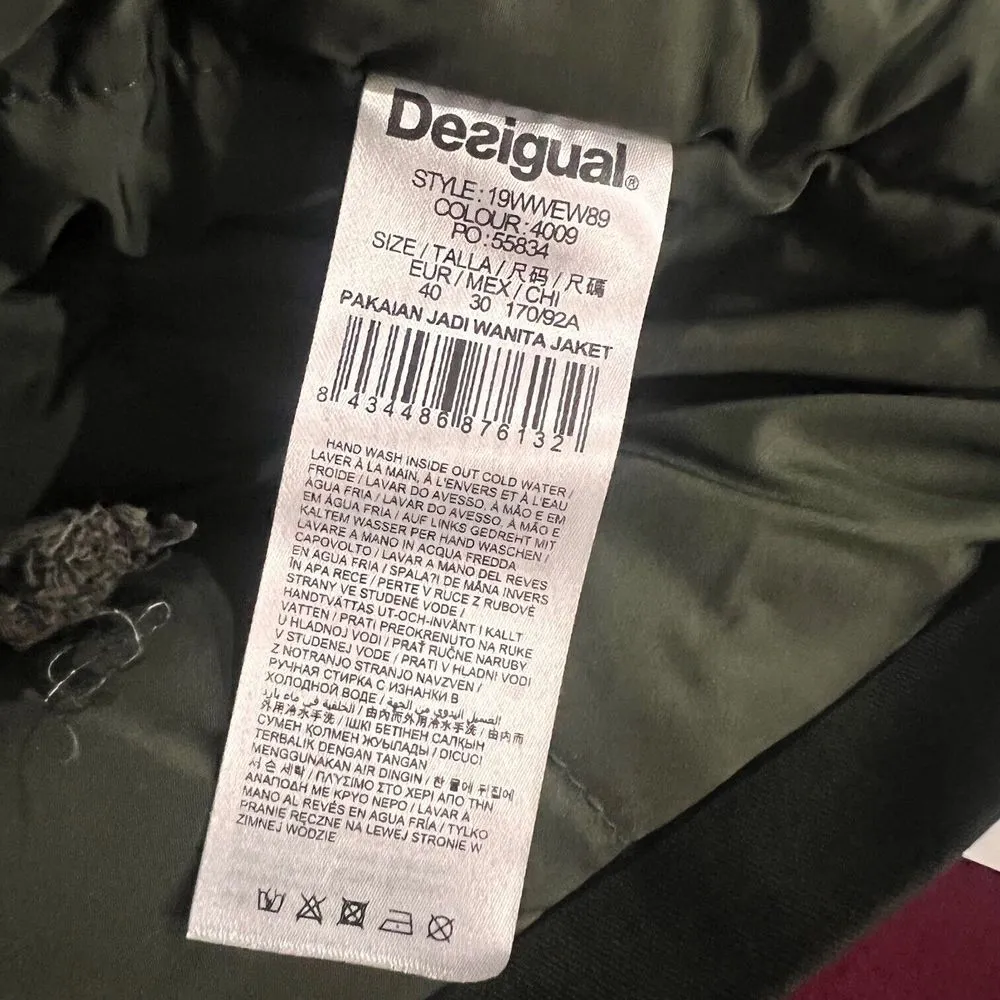 DESIGUAL Womens Lena Hooded Mid Length Parka Jacket Ethnic Embroidered Size 6 US - Image 12