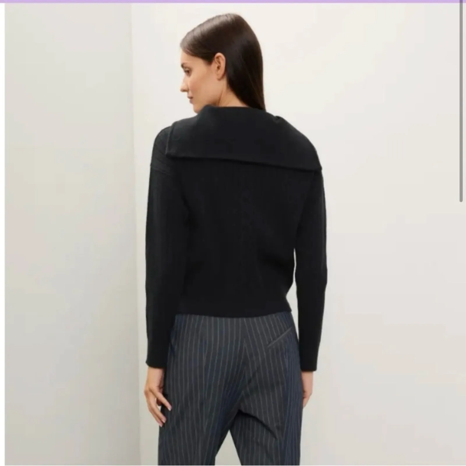 Area Stars Quarter Zip Sweater Black Cable Knit Ribbed Collared Pullover S NEW - Image 2